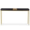 K&K Interiors K&K 54" Raised Edge Black Mango Wood Tray Console W Gold Metal Hot