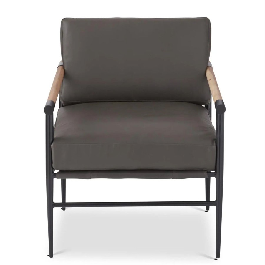 K&K Interiors K&K Gray Leather & Black Metal Sloped Back Chair Hot