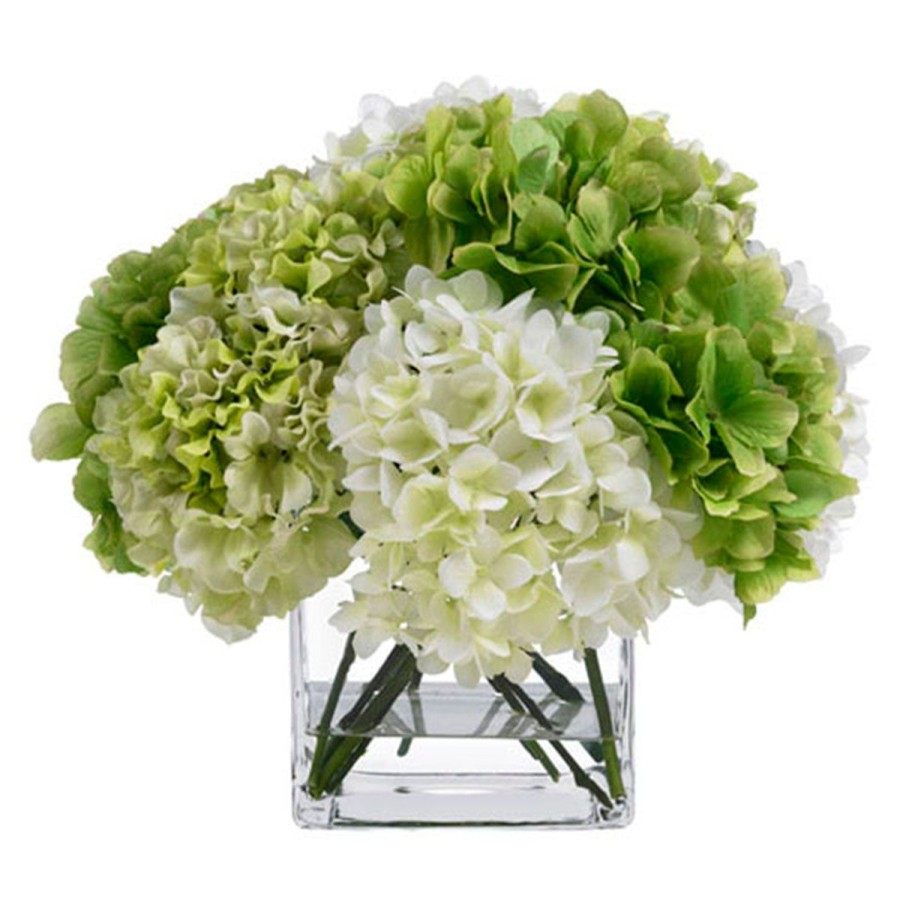 Diane James Diane James Green & Cream Hydrangea Bouquet In Glass Cube Clearance