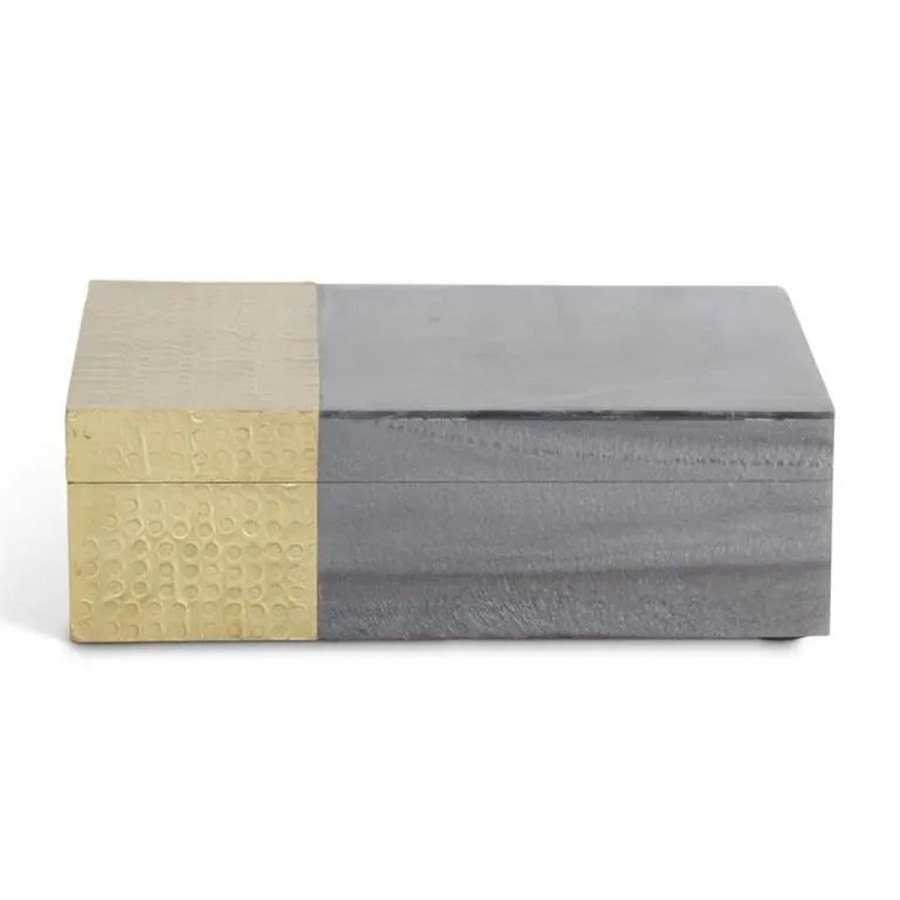 Gracious Home K&K Interiors Grey Marbled Resin & Textured Brass Nesting Boxes Hot