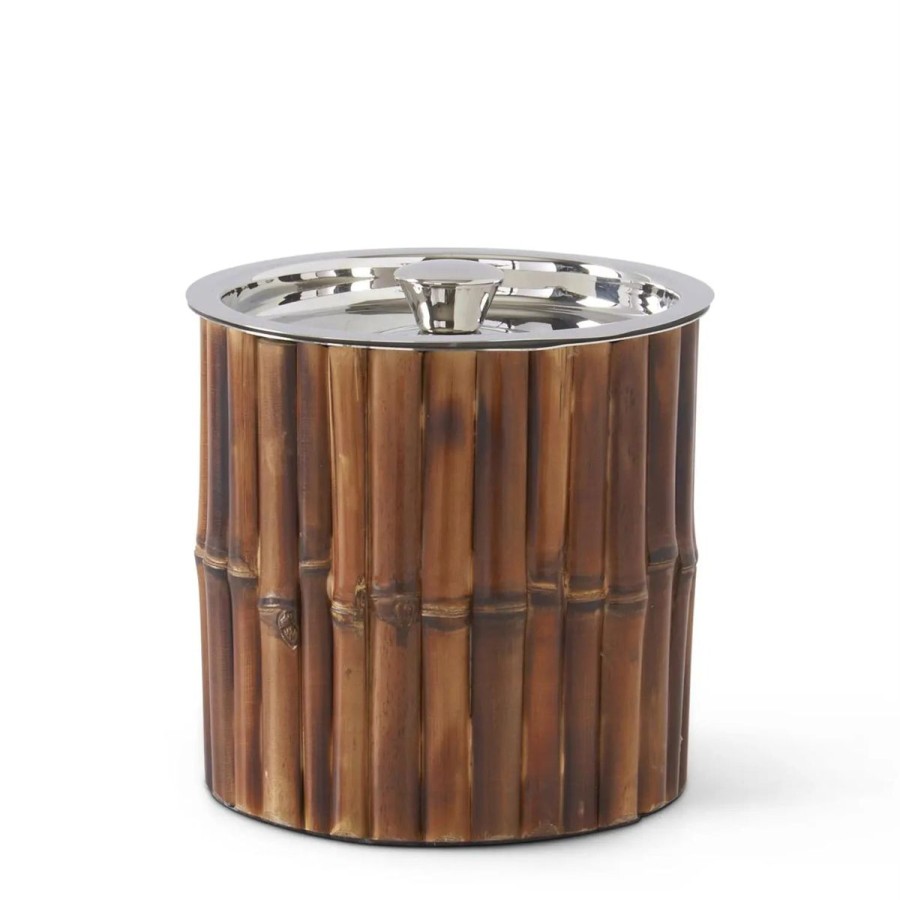 K&K Interiors K & K Interiors 7" Silver Metal & Bamboo Ice Bucket Wholesale