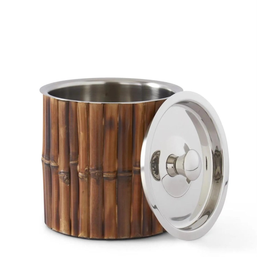 K&K Interiors K & K Interiors 7" Silver Metal & Bamboo Ice Bucket Wholesale