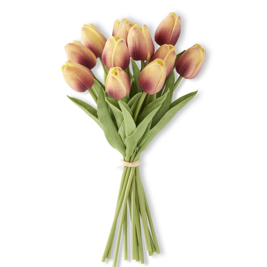 K&K Interiors K&K 13.5" Orange/Yellow Real Touch Mini Tulip Bundle (12 Stems) Hot