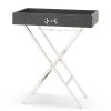 K&K Interiors K&K 32" Black Leather Side Table W Removable Tray Best