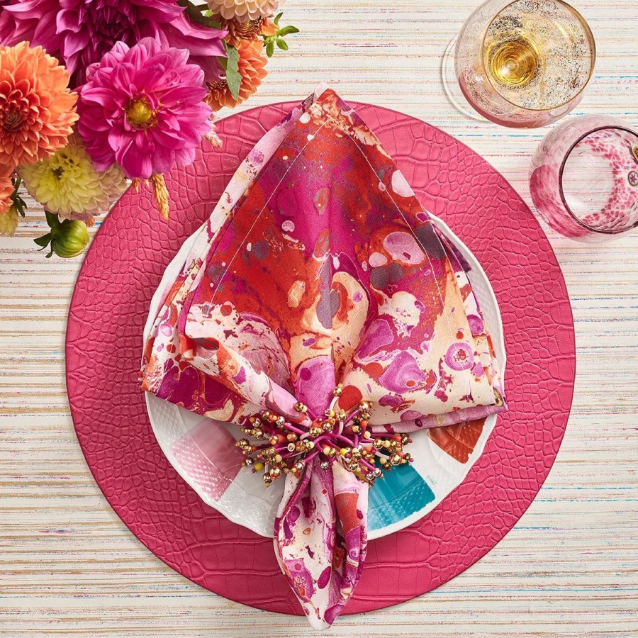 Kim Seybert Kim Seybert Slick Napkin-White/Pink/Orange Online