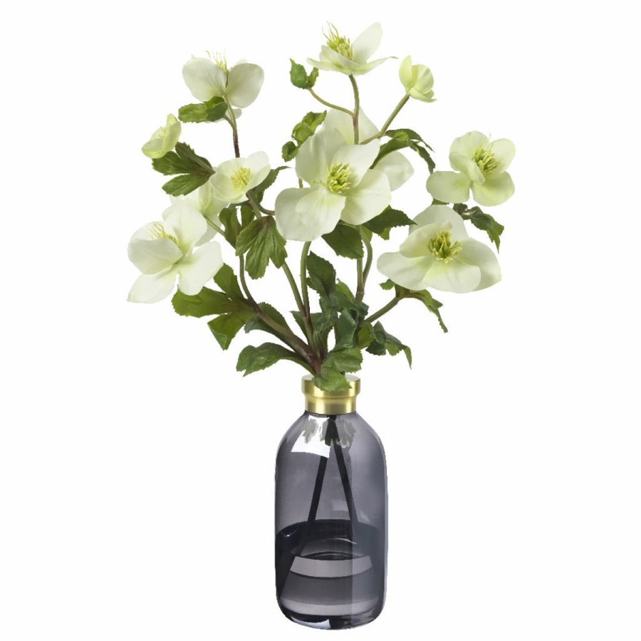 Diane James Diane James White Hellebores In Bud Vase, Grey With Gold New