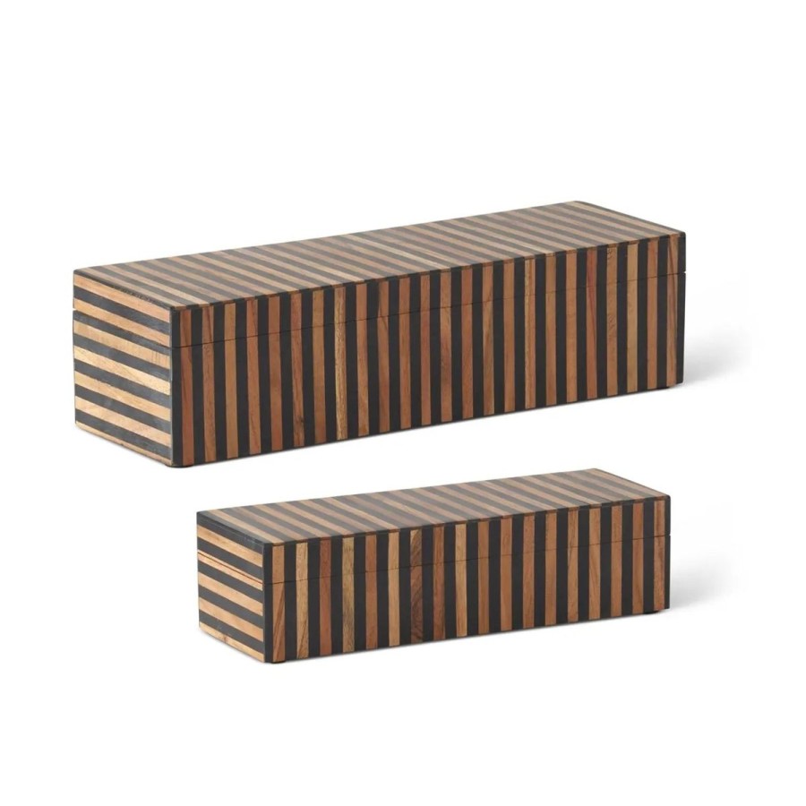 K&K Interiors K & K Interiors Set Of 2 Rectangular Brown & Black Tile Lidded Boxes Best