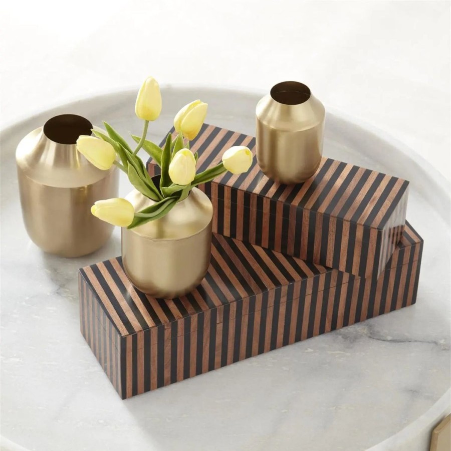 K&K Interiors K & K Interiors Set Of 2 Rectangular Brown & Black Tile Lidded Boxes Best