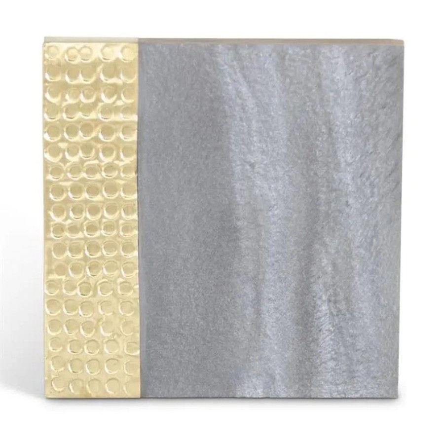 Gracious Home K&K Interiors Grey Marbled Resin & Textured Brass Coasters (Set Of 4) New