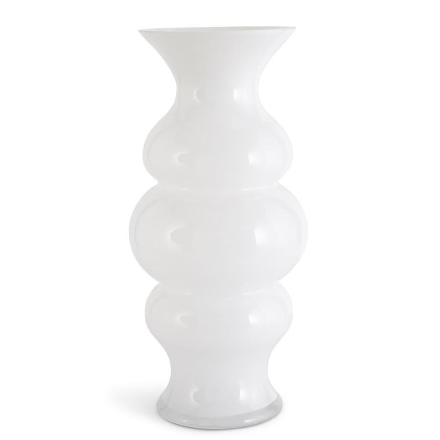 K&K Interiors K&K 19.75" White Glass Ribbed Hourglass Fluted Vase Best