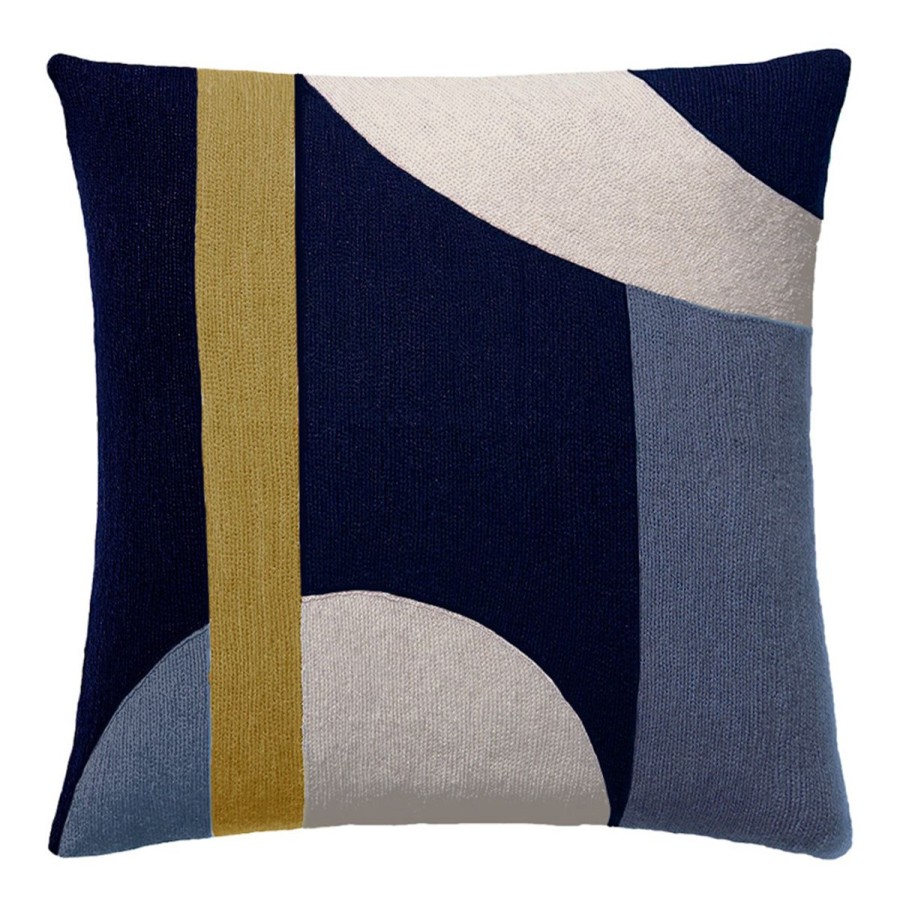 Judy Ross Judy Ross Luna 18" Embroidered Pillow-Navy/Oyster/Cornflower/Curry Online