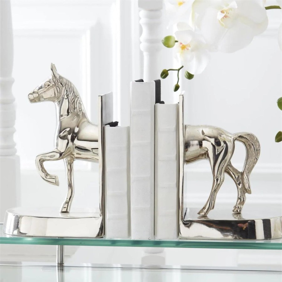 K&K Interiors K&K 10" Polished Silver Metal Horse Bookends Online