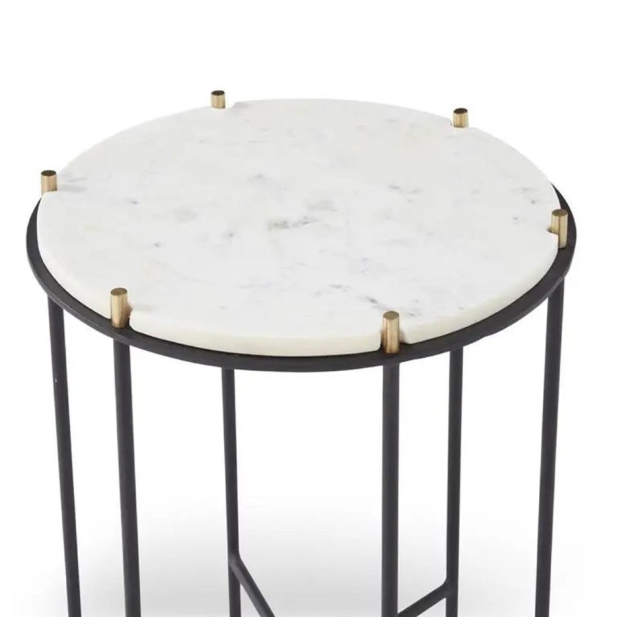 K&K Interiors K&K 22" White Marble Top Side Table W Black & Gold Metal Frame Hot