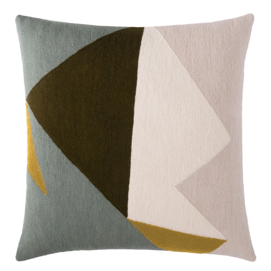 Judy Ross Judy Ross Headshot 18" Embroidered Pillow-Sage/Oyster/Cream/Olive Drab/Curry Wholesale