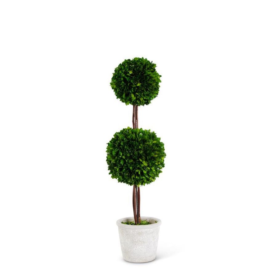 K&K Interiors K&K 27.5" Preserved Boxwood Double Ball Topiary In Whitewashed Pot Online