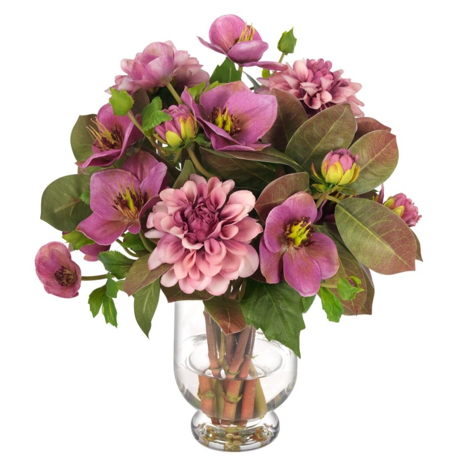 Diane James Diane James Purple Hellebores & Dahlia In Glass Vase New