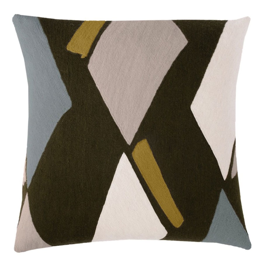 Judy Ross Judy Ross Diamonds 18" Embroidered Pillow-Olive Drab/Oyster/Cream/Celadon/Curry Wholesale