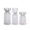 K&K Interiors K&K Set Of 3 Clear Cut Glass Taper Candleholders Clearance