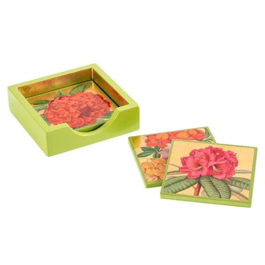 Caspari Caspari Jefferson'S Garden Study Square Lacquer Coasters In Holder Best