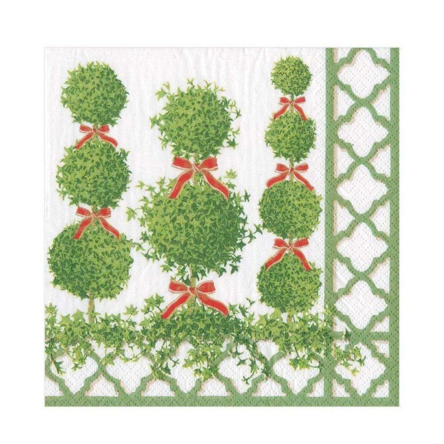 Caspari Caspari Topiaries Green Border Luncheon Napkin Best