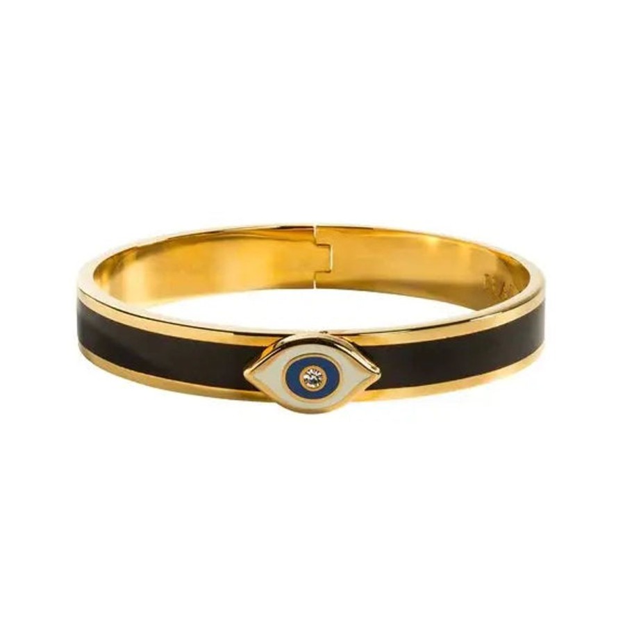 Halcyon Days Halcyon Days Evil Eye Sparkle Button Blue & Gold Hinged Bangle Clearance