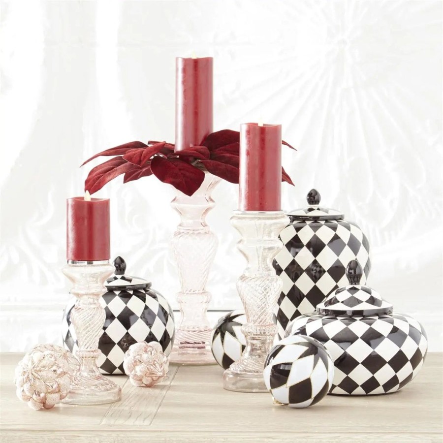 K&K Interiors K&K Set Of 3 Pink Transparent Glass Candleholders Online