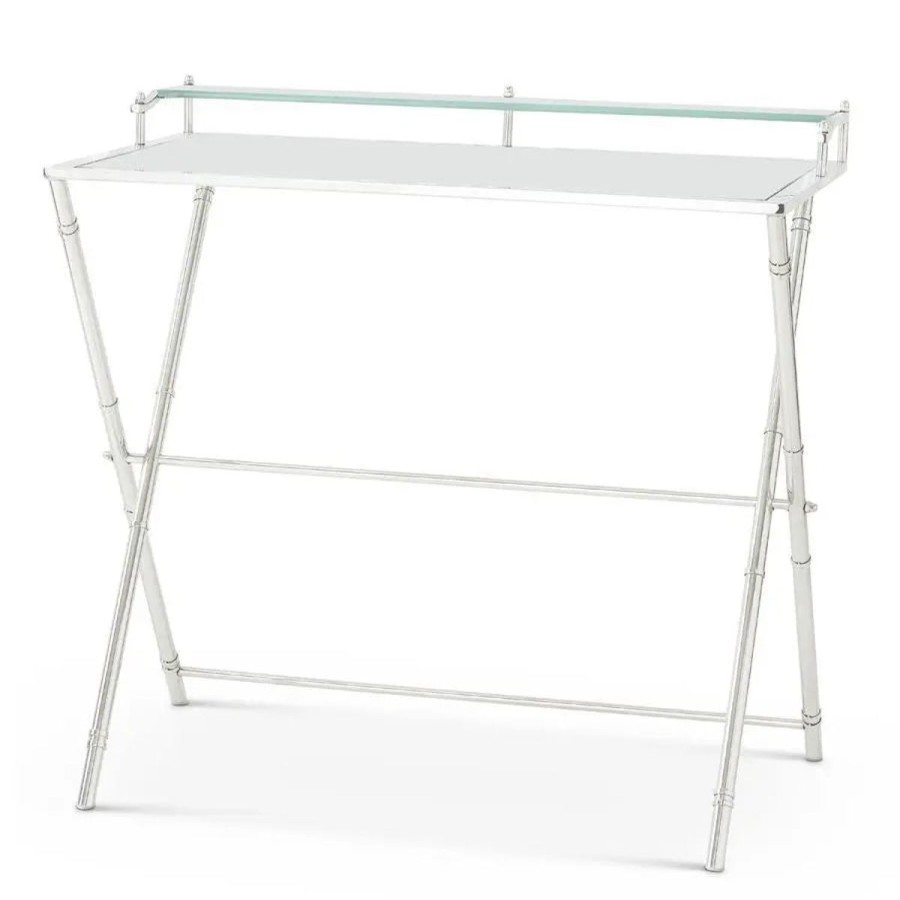 K&K Interiors K&K 35" Modern Silver Writing Desk W Glass Top Online