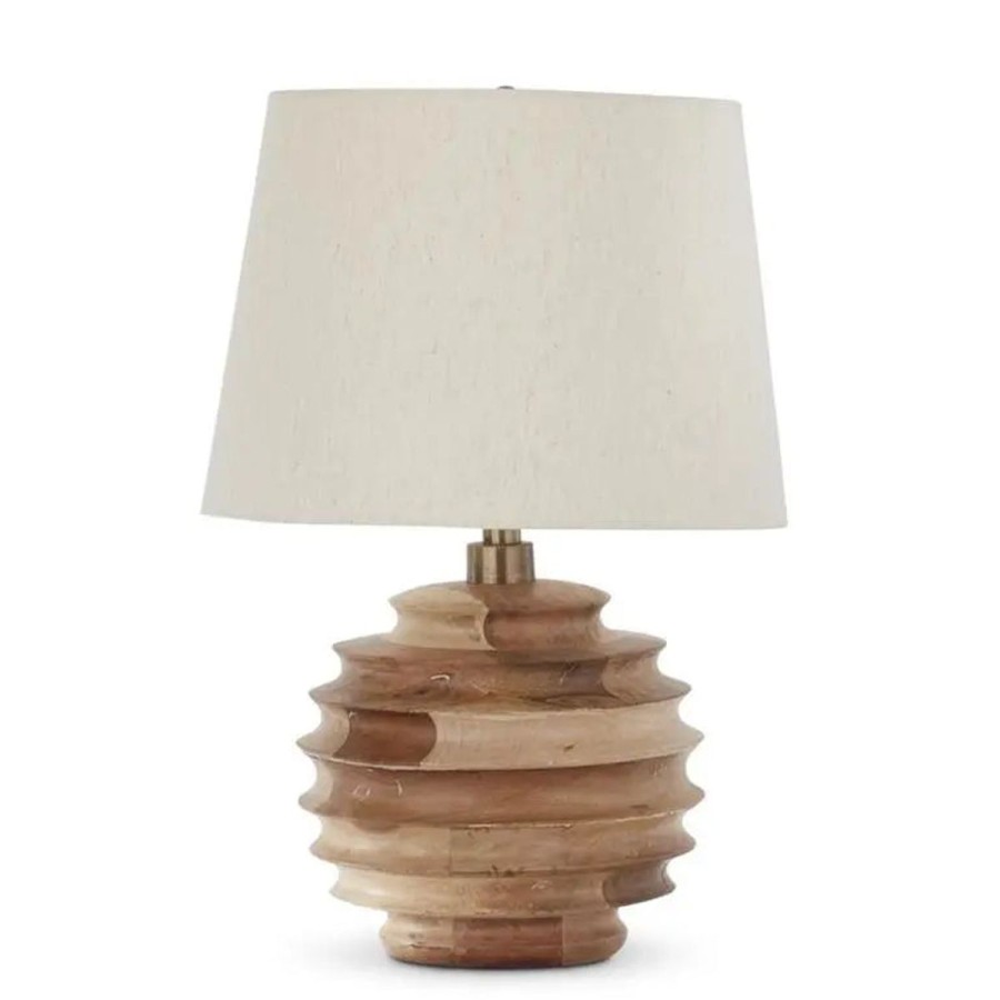 Gracious Home K&K Interiors Mango Wood Ribbed Round Lamp With Shade Best