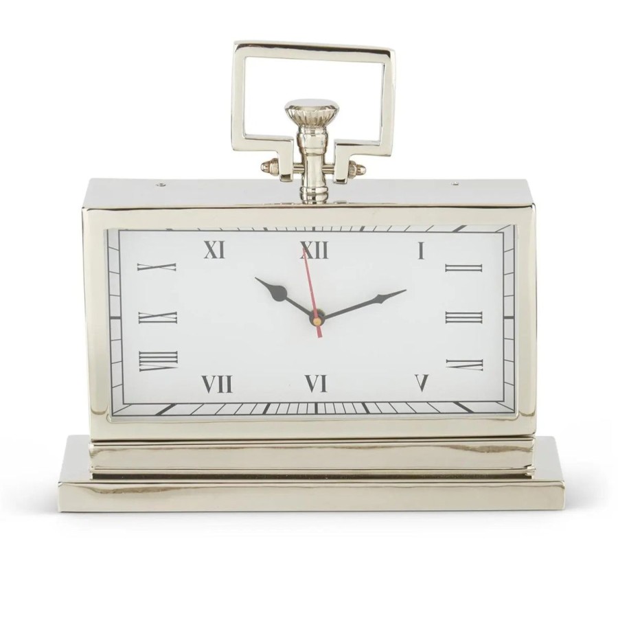 K&K Interiors K&K 13.5" Rectangular Silver Metal Table Clock Clearance