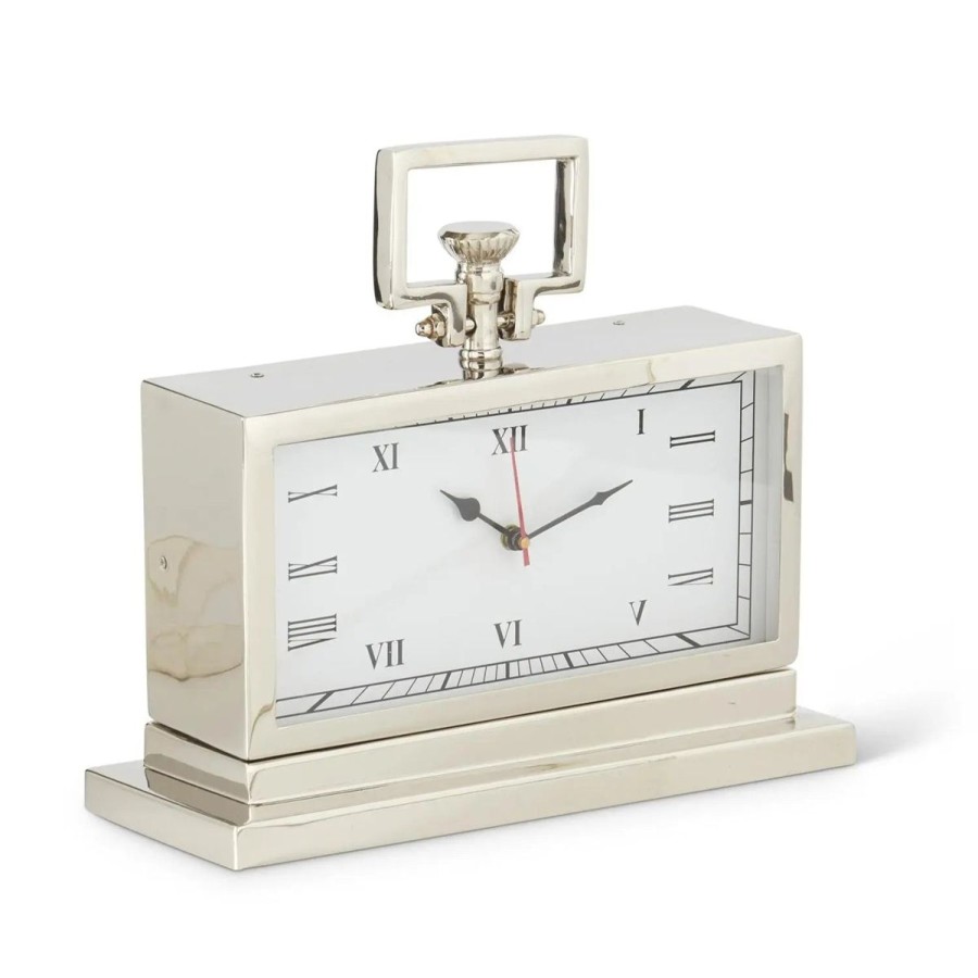 K&K Interiors K&K 13.5" Rectangular Silver Metal Table Clock Clearance