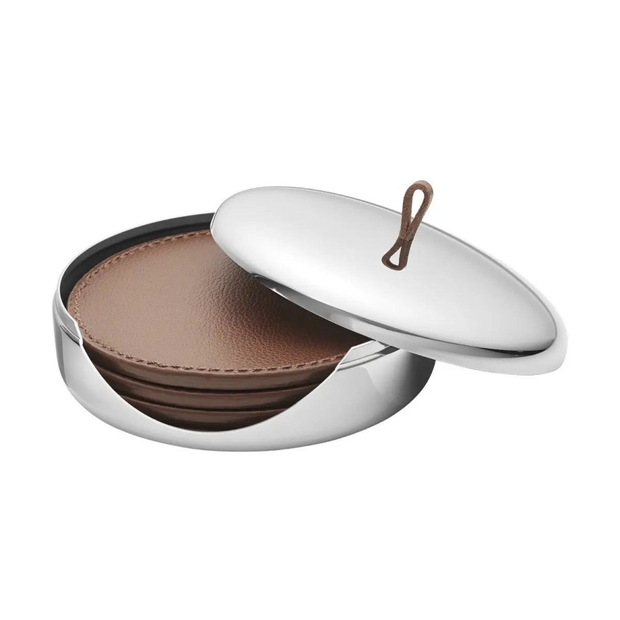 Georg Jensen Georg Jensen Sky Stainless Steel Leather Coaster Set Wholesale