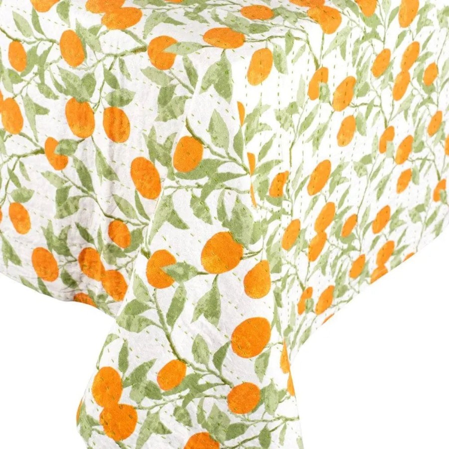 Caspari Caspari Reversible Orange Grove Kantha Table Cover New